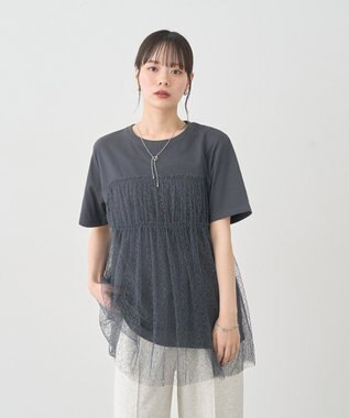 earth music&ecology ニュアンス柄レースドッキングプルオーバー Charcoal Gray