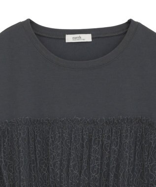 earth music&ecology ニュアンス柄レースドッキングプルオーバー Charcoal Gray