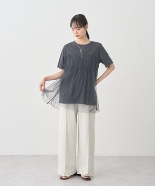 earth music&ecology ニュアンス柄レースドッキングプルオーバー Charcoal Gray