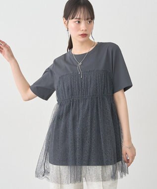 earth music&ecology ニュアンス柄レースドッキングプルオーバー Charcoal Gray