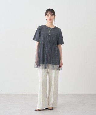 earth music&ecology ニュアンス柄レースドッキングプルオーバー Charcoal Gray