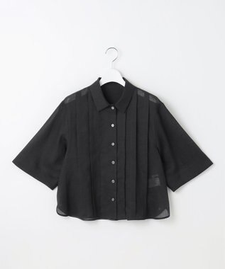 自由区 【カタログ掲載・接触冷感・洗える】シアーラミーローンクロップド丈 ブラウス セピア