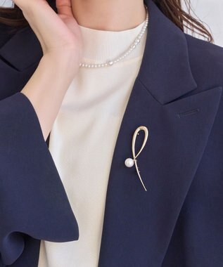 Phoebe 2wayスタイリッシュクロスカーブパールブローチネックレス　ゴールド ゴールド