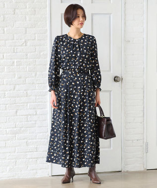 自由区 【セットアップ対応・洗える】ドットプリント ブラウス ネイビーベース