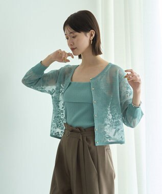 YECCA VECCA 【2点SET】インナーセットレース柄カーディガン Green