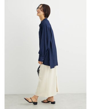 Green Parks バンドカラーポケット付きシアーシャツ Dark Navy