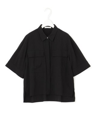 ICB 【洗える】T/Rドライリネン クロップドシャツ ブラック系