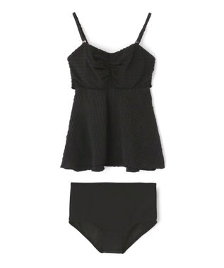 San-ai Resort（三愛水着楽園） WEB限定　ペプラム無地/チェック3点セット水着【Beach Queen（ビーチクイーン）】 ブラック