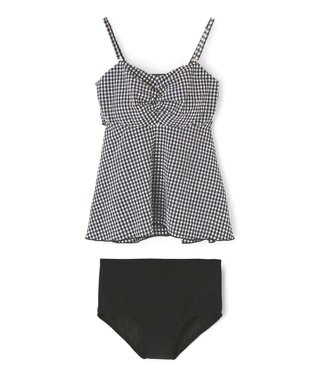 San-ai Resort（三愛水着楽園） WEB限定　ペプラム無地/チェック3点セット水着【Beach Queen（ビーチクイーン）】 ホワイト（チェック）
