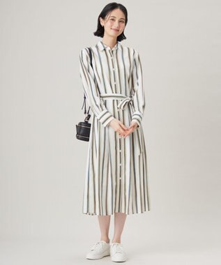 自由区 S 【カタログ掲載・洗える】ストライププリント ワンピース ベージュ系ストライプ
