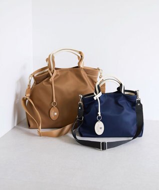 TOPKAPI 【TREASURE TOPKAPI】】ストライプハンドル ナイロン 2way ミニ トートバッグ ネイビー