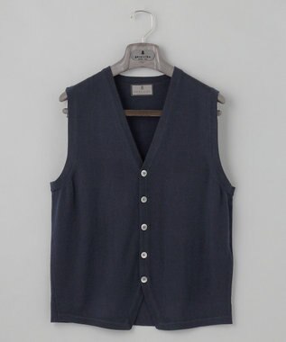 GOTAIRIKU 体温調整に【洗える/チクチクしにくい/ピリングしにくい】イタリア糸 ハイゲージ ベスト_WOOL100% ネイビー系