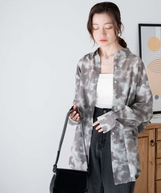 WEGO ボリュームスリーブシアーシャツ 柄1