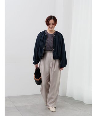 Te chichi ノーカラーギャザージップブルゾン ネイビー