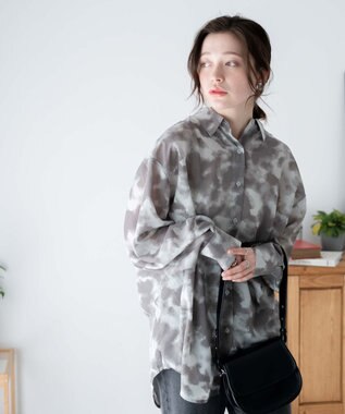 WEGO ボリュームスリーブシアーシャツ 柄1