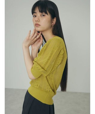Green Parks ａ．透かし柄ニットプルオーバー Lime Green