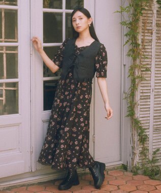 earth music&ecology スウェード調フリンジベスト Black