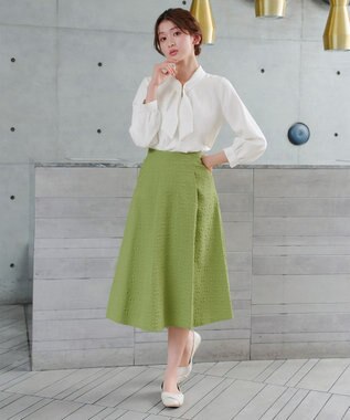 Tiaclasse L 取り外しパール付きボウタイブラウス オフホワイト