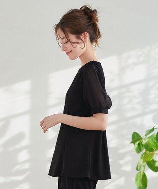 Tiaclasse 【洗える・接触冷感・紫外線ケア・サラごこち】ソフトペプラムカットソー ブラック