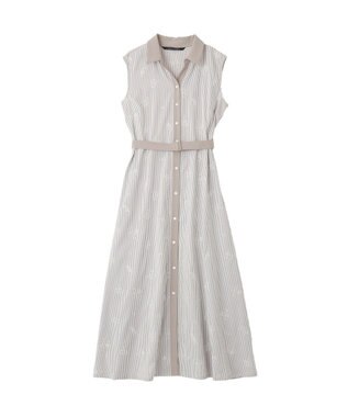 YECCA VECCA ストライプ柄フラワー刺繍ワンピース Beige