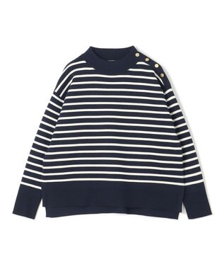 UNFILO 肩釦ハイネックニット ネイビー×オフ