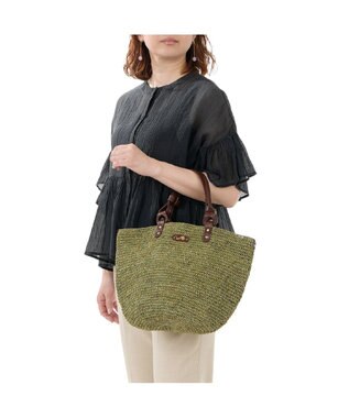 IBIZA ラフィア　ハンドバッグ（草木染め） カーキ