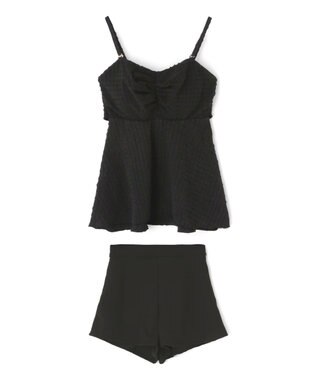 San-ai Resort（三愛水着楽園） WEB限定　ペプラム無地/チェック3点セット水着【Beach Queen（ビーチクイーン）】 ブラック