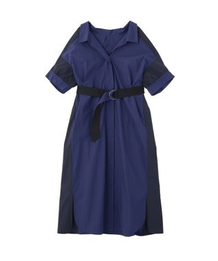 YECCA VECCA ベルト付きスキッパーシャツワンピース Blue
