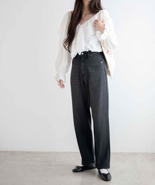 WEGO ルーズストレートデニムパンツ ブラック