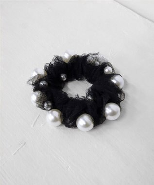 Tiaclasse 【選べる2TYPE】パール付きゴム＆シュシュ シュシュタイプ：ブラック