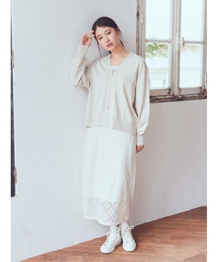 earth music&ecology ＶネックＺＩＰカーディガン Ivory