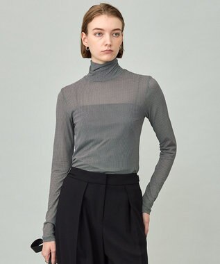 【洗える】 パウダリーチュール ハイネックトップス