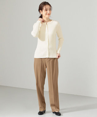 SHARE PARK LADIES リブクルーネックカーディガン オフ