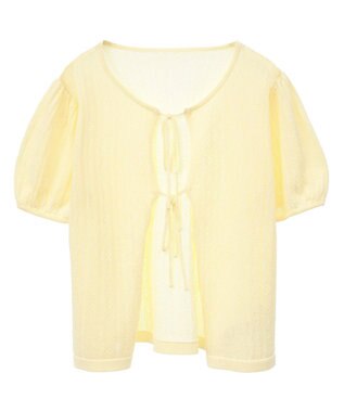 earth music&ecology 透かし編みフロントリボンカーディガン Yellow