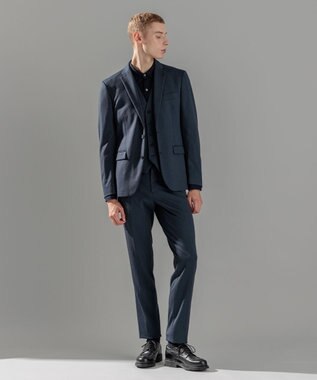 JOSEPH HOMME オーナメントジャガードストレッチ　レギュラーカラーシャツ ネイビー系