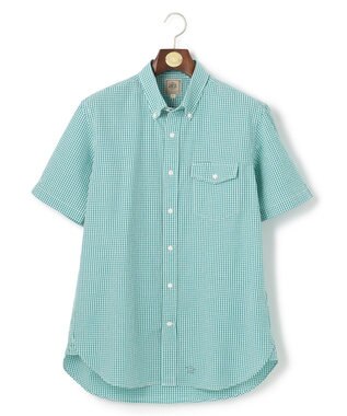 J.PRESS MEN オーガニックコットンサッカーギンガムチェックシャツ グリーン系3