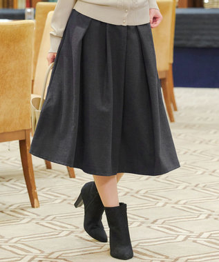 Tiaclasse 【新色追加・洗える】ウール調タックフレアスカート チャコールグレー
