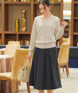 Tiaclasse 【新色追加・洗える】ウール調タックフレアスカート チャコールグレー