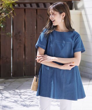 Tiaclasse 【洗える】デニムチュニックブラウス ブルー