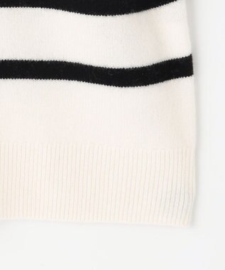自由区 【洗える】ウールカシミヤブレンドボーダークルーネック ニット オフ×ブラックボーダー