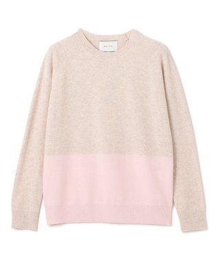 BEIGE， 【WEB限定・洗える】DEMING / バイカラーウールクルーネックニット Taupe × Nude
