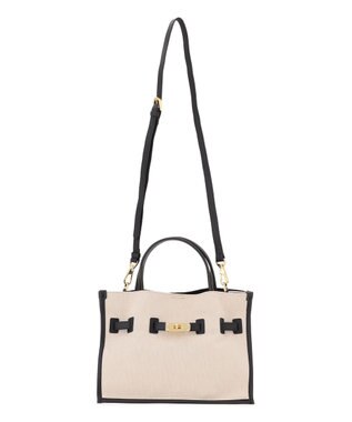 23区 VIOLAd'ORO キャンバス レザーコンビ 2WAY トートバッグ アイボリー系