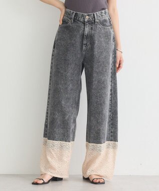 earth music&ecology 裾レースデニムパンツ