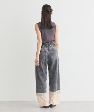 earth music&ecology 裾レースデニムパンツ Black