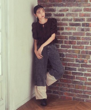 earth music&ecology 裾レースデニムパンツ Black