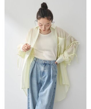 earth music&ecology 袖スリットリボンロングシャツ Yellow