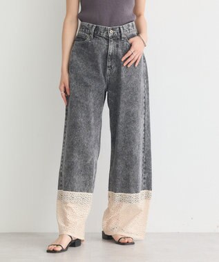 earth music&ecology 裾レースデニムパンツ Black