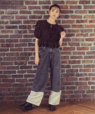 earth music&ecology 裾レースデニムパンツ Black