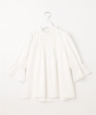Feroux 【洗える】スタンドネックシャーリング ブラウス ホワイト系