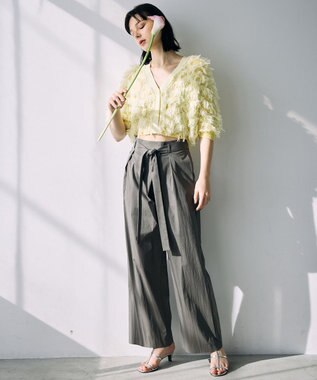 自由区 【カトリエムブーケ】Cardigan tout doux フリンジカーディガン イエロー